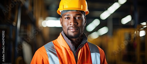 Composite image of a confident Caucasian male worker wearing workwear at an industrial factory ready to promote national safety month © HN Works