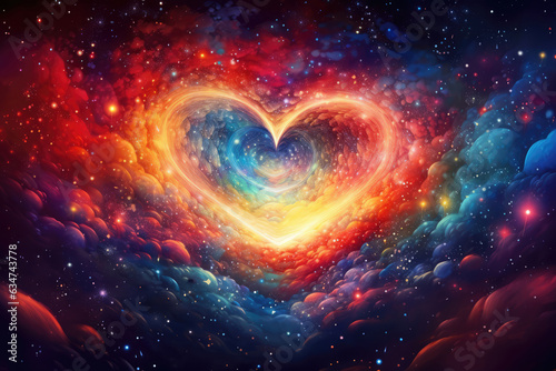 Illustration of a heart in space with stars and nebula