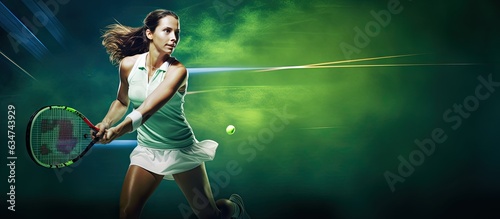 British tennis competition featuring a Caucasian woman playing tennis with new matches on a green background digital composite with racket copy space spor © HN Works