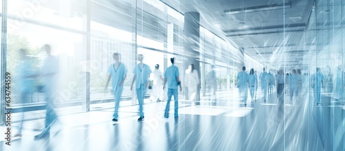 Obraz na płótnie Busy hospital corridor with diverse doctors in motion suitable for medical and healthcare services w salonie
