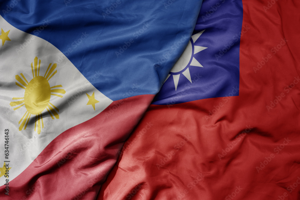 big waving realistic national colorful flag of philippines and national ...