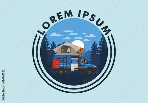Large van with roof tent illustration design