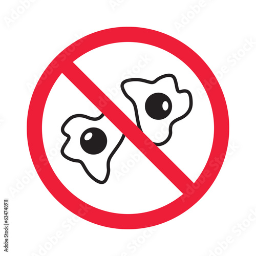 Forbidden fried egg vector icon. Warning, caution, attention, restriction, label, ban, danger. No eggs flat sign design pictogram symbol. No egg icon