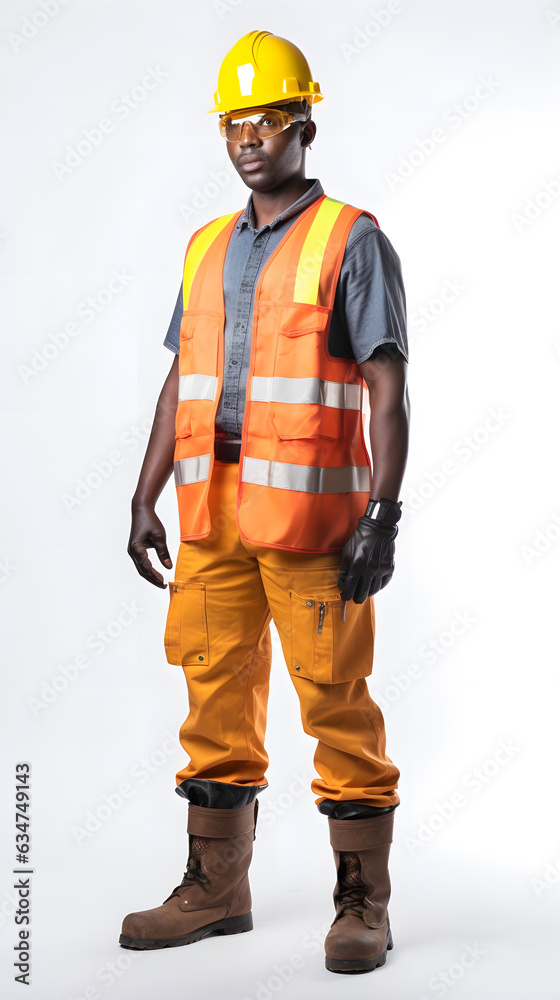 Industry Worker Man manager standing with folded arms wearing safety helmet on white isolated background. Generation AI