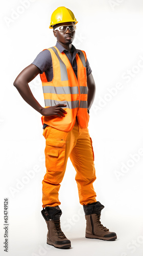 Industry Worker Man manager standing with folded arms wearing safety helmet on white isolated background. Generation AI © Adin