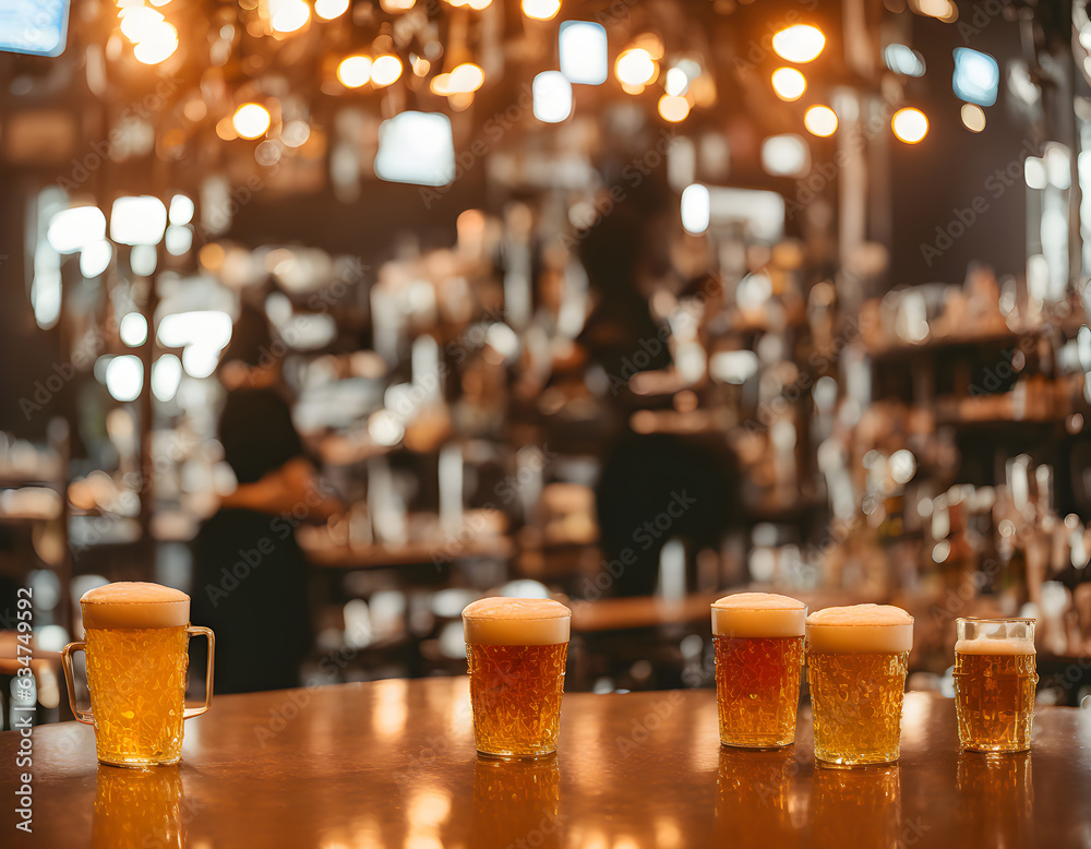 draft beer into beer glass and fried chicken on table in restaurant Gentle light background in a liquor store. beer party. Generative AI, illustration draft beer into beer glass and fried chicken on table in restaurant Gentle light background in a liquor store. beer party. Generative AI, illustration
