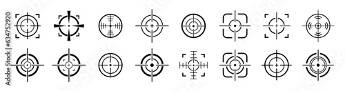 Set of Target icons .Precision Target Icons. Bullseye, Focus, Crosshair, Reticle, Viewfinder.Sharpshooting Icons. Bullseye Target, Crosshair, Precision Reticle Set.