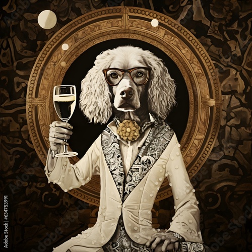 portrait of a dog king person with a drink in their hands