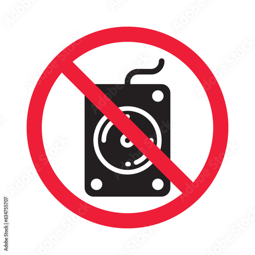 Forbidden hard drive vector icon. Warning, caution, attention, restriction, label, ban, danger. No hard drive flat sign design pictogram symbol. No hard drive icon