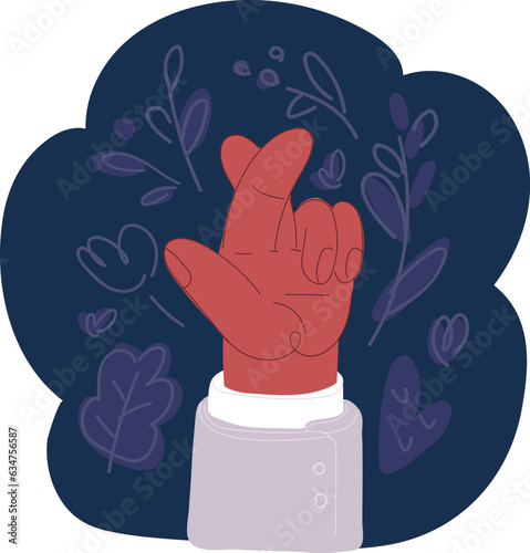 Cartoon vector illustration of Fingers crossed emoji glyph icon. Luck, lie, superstition hand gesture. Hand with middle and index fingers crossed. Negative space.