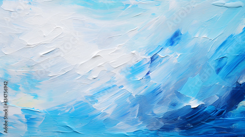 Closeup of abstract rough colorful blue white multicolored art painting texture, with oil brushstroke, AI