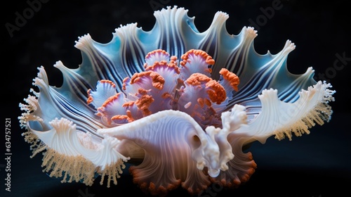 Nudibranch snail vibrant close up texture. Underwater macro world life. AI illustration..