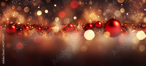 rote und goldene Weihnachtskugeln vor festlichen Hintergrund