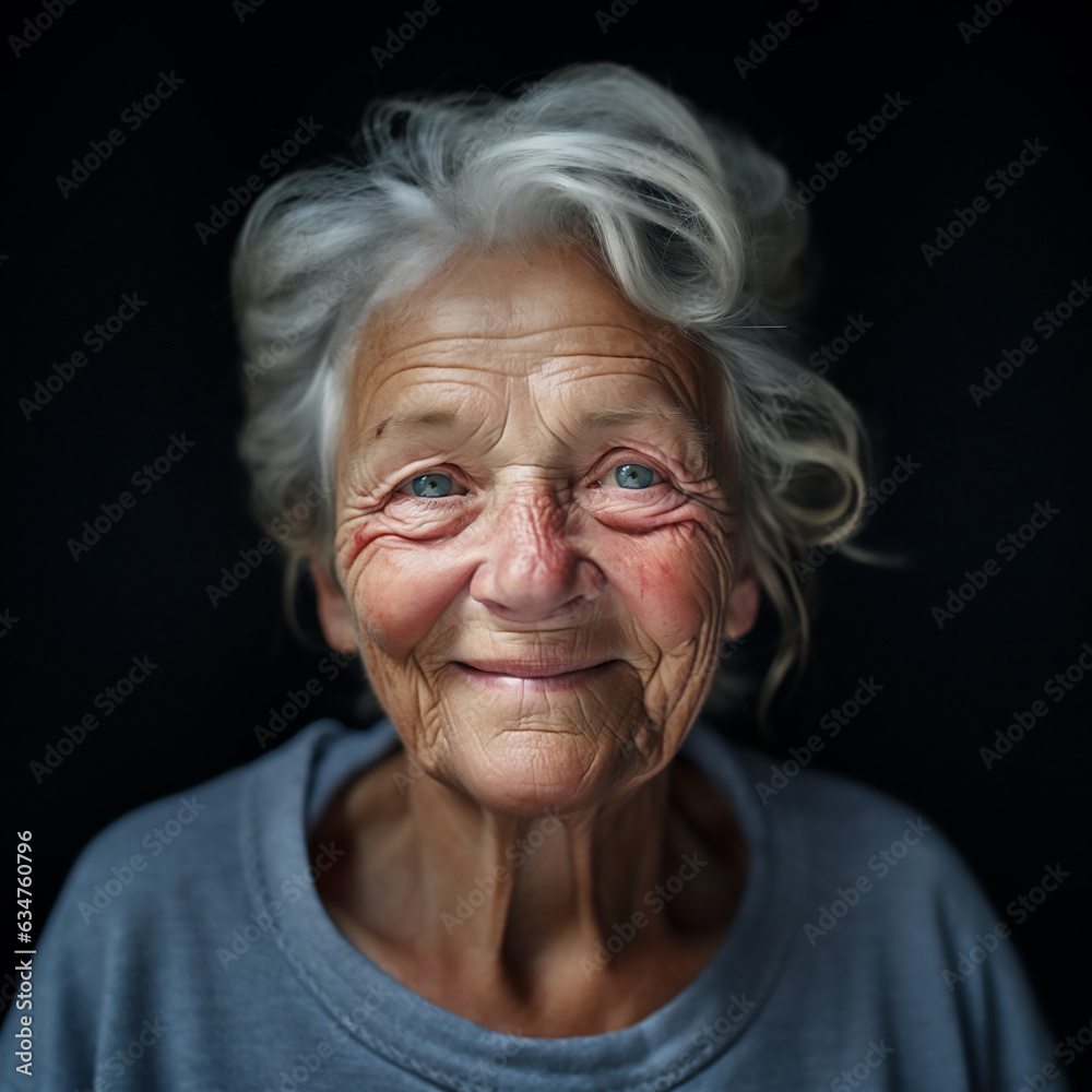 Generative AI, close-up of elderly smiling woman, happiness look