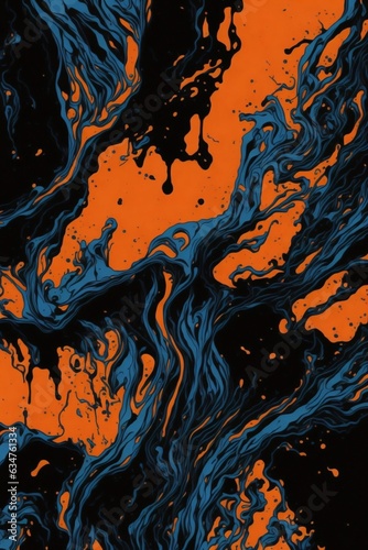 Acrylic paint wallpaper, with blue orange and black