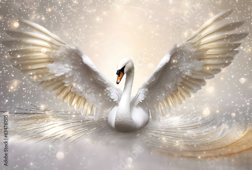 Fototapeta Naklejka Na Ścianę i Meble -  White swans wings with glitter and snowflakes
