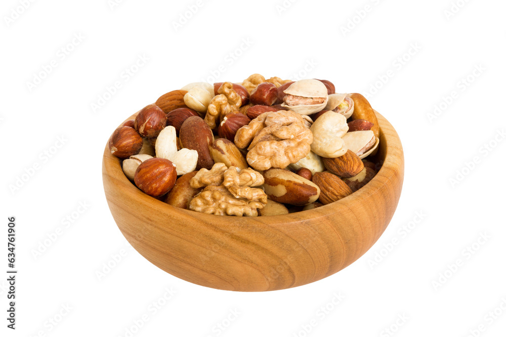 Roasted mix nut in bowl isolated on white background. mix nut is snack or raw of cook. Healthy food concept Roasted mix nut in bowl isolated on white background. mix nut is snack or raw of cook. Healthy food concept