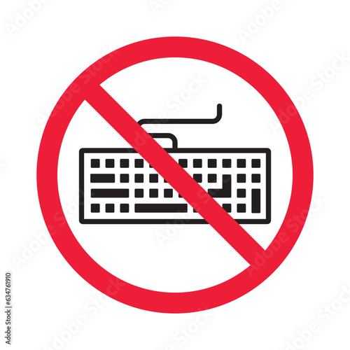 Forbidden keyboard vector icon. Warning, caution, attention, restriction, label, ban, danger. No keypad flat sign design pictogram symbol. No clavier icon