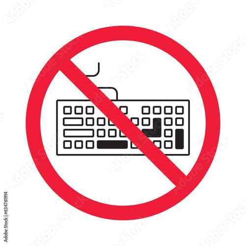 Forbidden keyboard vector icon. Warning, caution, attention, restriction, label, ban, danger. No keypad flat sign design pictogram symbol. No clavier icon