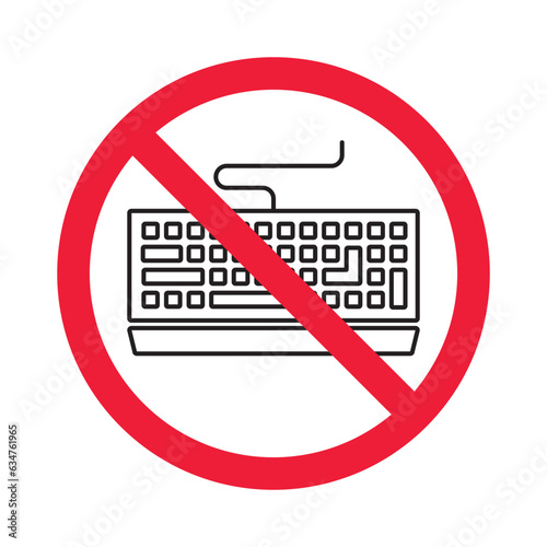 Forbidden keyboard vector icon. Warning, caution, attention, restriction, label, ban, danger. No keypad flat sign design pictogram symbol. No clavier icon