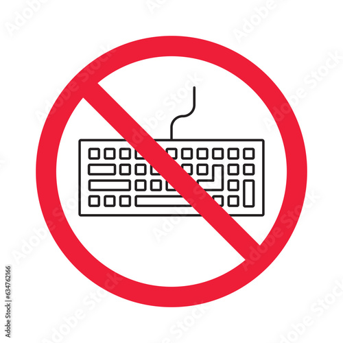 Forbidden keyboard vector icon. Warning, caution, attention, restriction, label, ban, danger. No keypad flat sign design pictogram symbol. No clavier icon