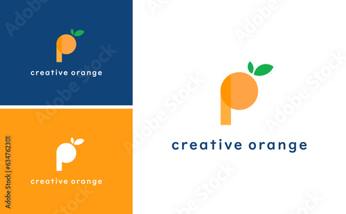 Initial P Logo Design, Slice Orange Juice Fruit Vector Template