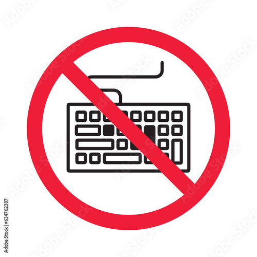 Forbidden keyboard vector icon. Warning, caution, attention, restriction, label, ban, danger. No keypad flat sign design pictogram symbol. No clavier icon