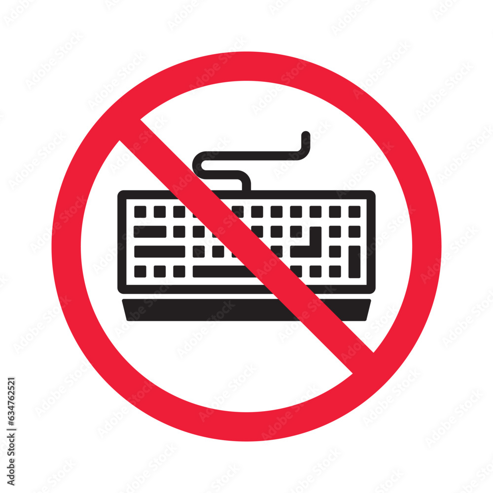Forbidden keyboard vector icon. Warning, caution, attention, restriction, label, ban, danger. No keypad flat sign design pictogram symbol. No clavier icon Forbidden keyboard vector icon. Warning, caution, attention, restriction, label, ban, danger. No keypad flat sign design pictogram symbol. No clavier icon