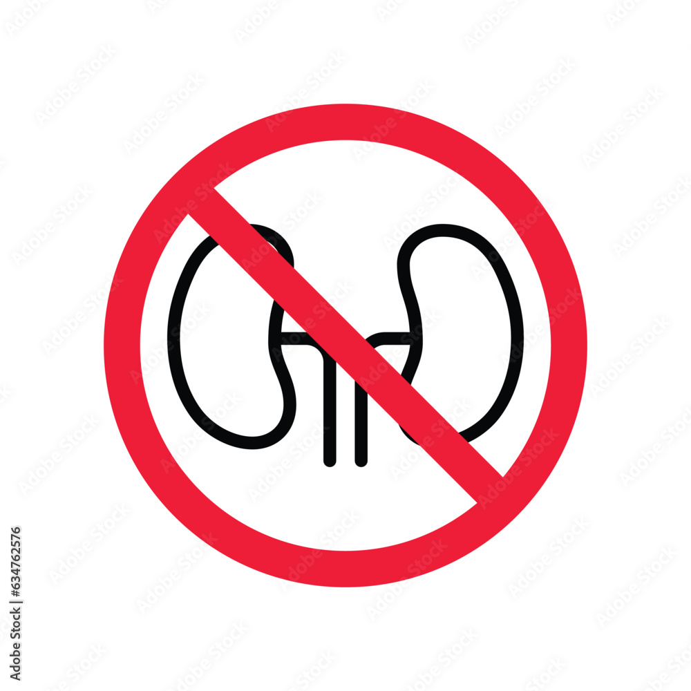 Forbidden kidney vector icon. Warning, caution, attention, restriction, label, ban, danger. No kidneys flat sign design pictogram symbol. No kidney organ icon Forbidden kidney vector icon. Warning, caution, attention, restriction, label, ban, danger. No kidneys flat sign design pictogram symbol. No kidney organ icon