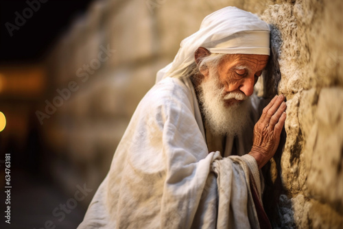 A Jewish man prays at the Western Wall in Jerusalem photo