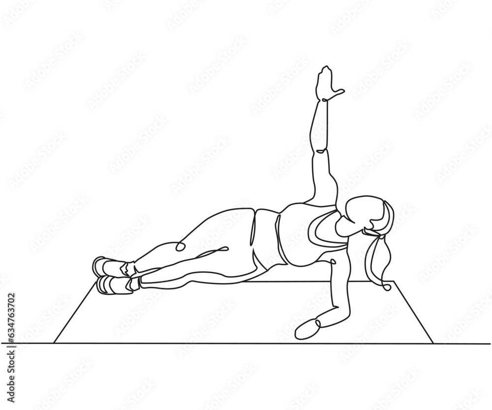 Left side plank Line Drawing, side plank one line art, side plank