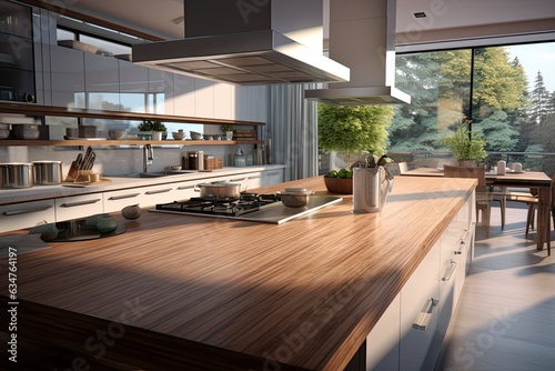 Stylish and functional modern kitchen with sleek design perfect for cooking and entertaining, Generative AI © AI Farm