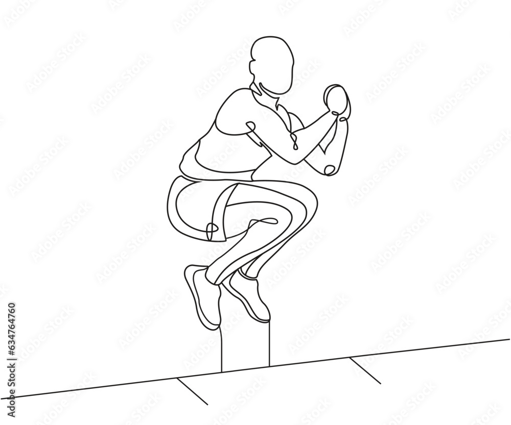 Knee To chest tuck jump exercise Line Drawing, Tuck Jump one line art