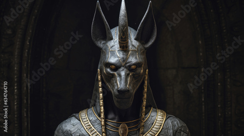 Ancient Egyptian god of death and the world of the dead, the terrible Anubis. Fantasy character of Egypt. Generative Ai