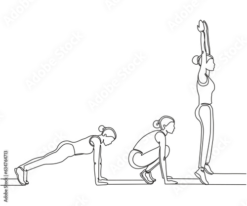 burpees exercise Line Drawing, burpees exercise one line art, burpee exercise, Continuous one line drawing, work out clip art,  workout fitness, Outline exercise clipart