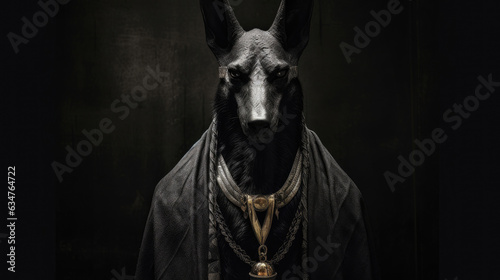 Ancient Egyptian god of death and the world of the dead, the terrible Anubis. Fantasy character of Egypt. Generative Ai