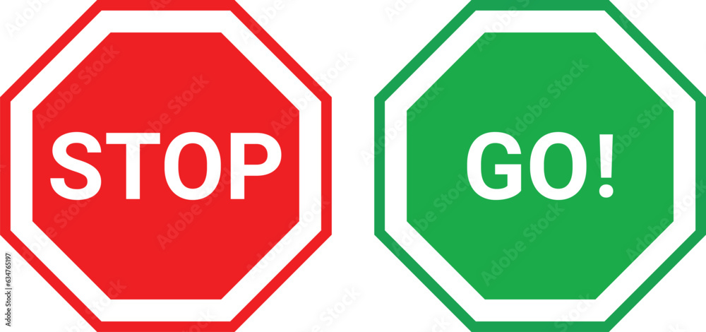 stop sign and go sign vector illustration - obrazy, fototapety, plakaty 