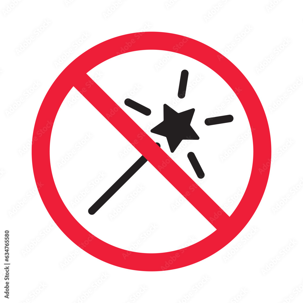 Obraz premium Forbidden magic wand vector icon. Warning, caution, attention, restriction, label, ban, danger. No magic stick flat sign design pictogram symbol. No miracle star icon