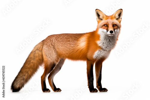 European red fox Vulpes vulpes acommon dog family animal cut out and isolted on a white background