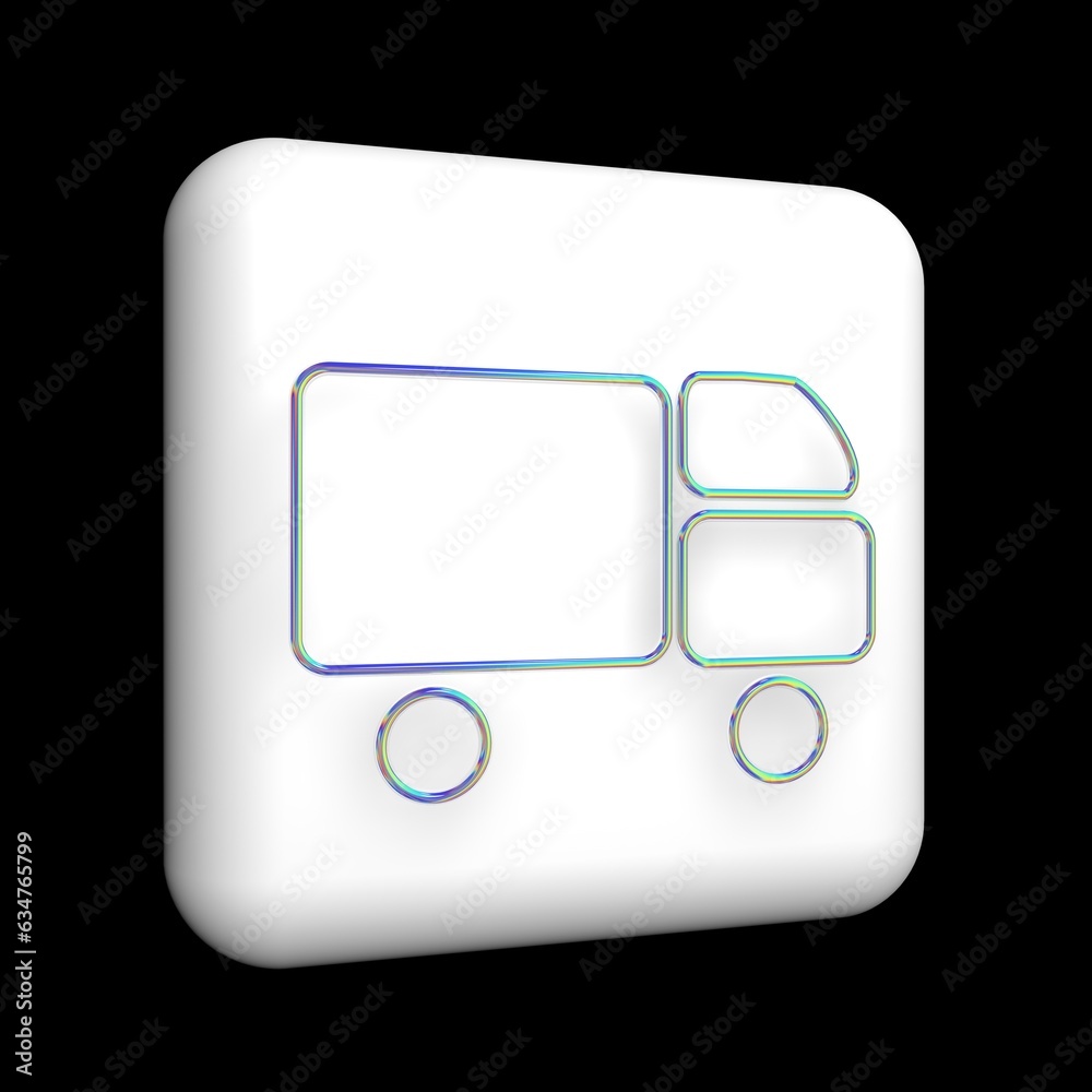 cargo transportation icon, 3d icon on a white cube, iridescent metallic contour with sequins. cargo transportation icon, 3d icon on a white cube, iridescent metallic contour with sequins.