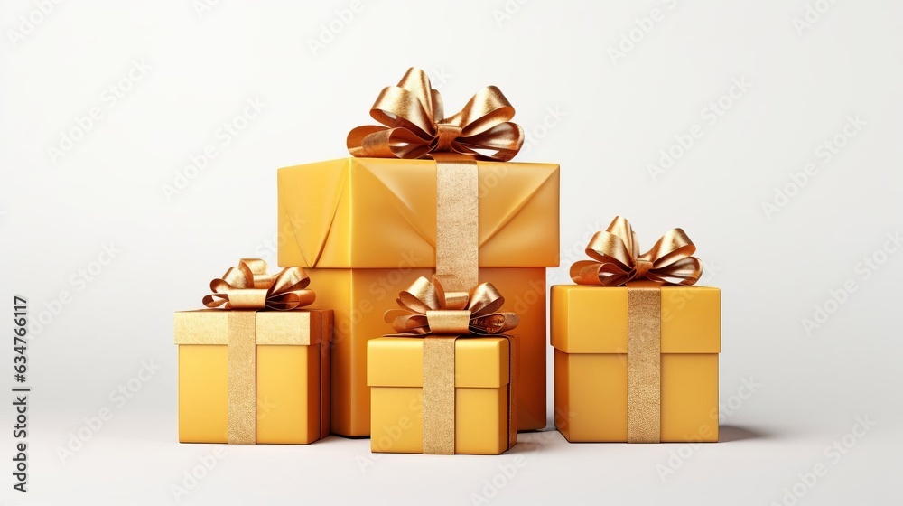 Christmas gift boxes placed on a white background. Created using generative AI technology. Christmas gift boxes placed on a white background. Created using generative AI technology.