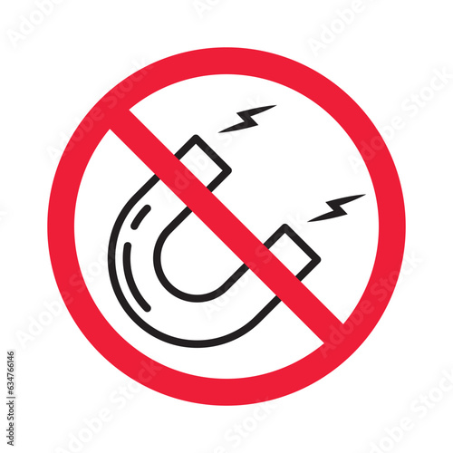 Forbidden magnet vector icon. Warning, caution, attention, restriction, label, ban, danger. No magnet attraction flat sign design pictogram symbol. No magnet icon