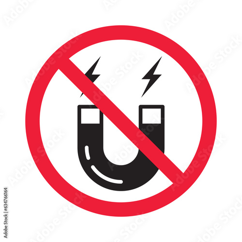 Forbidden magnet vector icon. Warning, caution, attention, restriction, label, ban, danger. No magnet attraction flat sign design pictogram symbol. No magnet icon