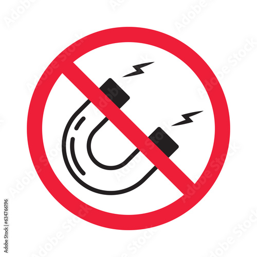 Forbidden magnet vector icon. Warning, caution, attention, restriction, label, ban, danger. No magnet attraction flat sign design pictogram symbol. No magnet icon