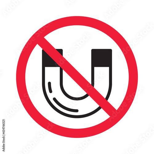 Forbidden magnet vector icon. Warning, caution, attention, restriction, label, ban, danger. No magnet attraction flat sign design pictogram symbol. No magnet icon