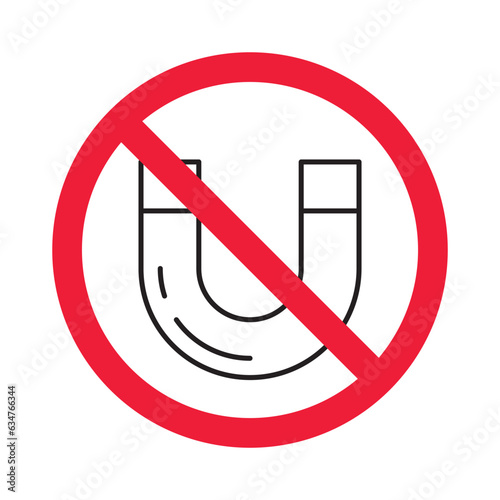 Forbidden magnet vector icon. Warning, caution, attention, restriction, label, ban, danger. No magnet attraction flat sign design pictogram symbol. No magnet icon