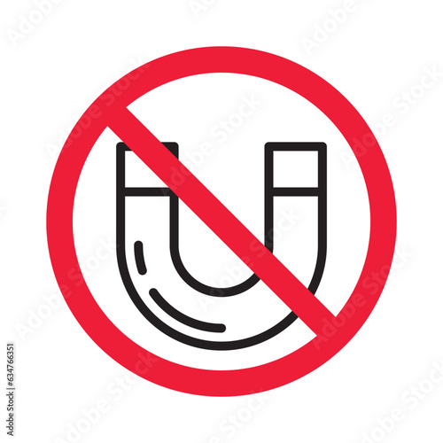 Forbidden magnet vector icon. Warning, caution, attention, restriction, label, ban, danger. No magnet attraction flat sign design pictogram symbol. No magnet icon