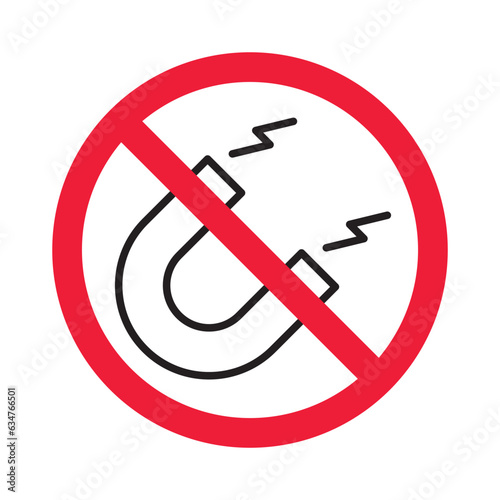 Forbidden magnet vector icon. Warning, caution, attention, restriction, label, ban, danger. No magnet attraction flat sign design pictogram symbol. No magnet icon