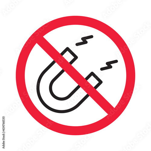 Forbidden magnet vector icon. Warning, caution, attention, restriction, label, ban, danger. No magnet attraction flat sign design pictogram symbol. No magnet icon