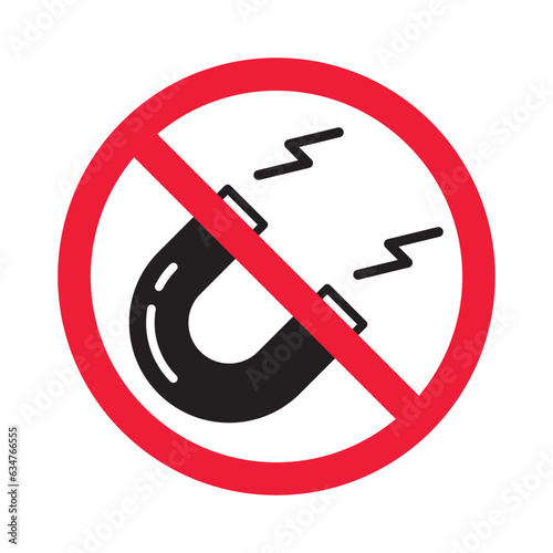 Forbidden magnet vector icon. Warning, caution, attention, restriction, label, ban, danger. No magnet attraction flat sign design pictogram symbol. No magnet icon